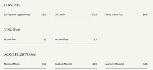 Picture of menu information at La Taqueria Brentwood