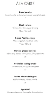 Picture of menu information at L'Abattoir