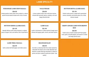 Picture of menu information at Curry N Grill