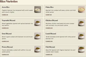 Picture of menu information at Modern Handi