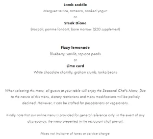 Picture of menu information at L'Abattoir