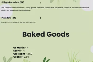 Picture of menu information at AM Cafe