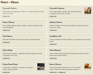 Picture of menu information at Modern Handi