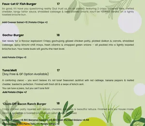 Picture of menu information at AM Cafe