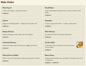 Picture of menu information at Modern Handi