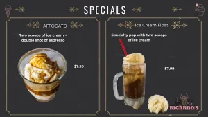 Picture of menu information at Ricardo's White Rock