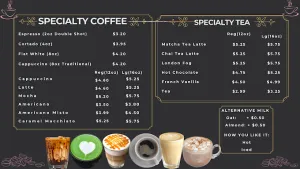 Picture of menu information at Ricardo's White Rock