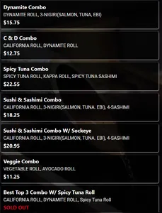 Picture of menu information at Masa Japanese Restaurant Vancouver