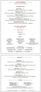 Picture of menu information at Sprezzatura Restaurant