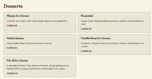 Picture of menu information at Modern Handi