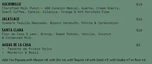 Picture of menu information at Chupito