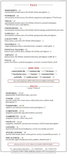 Picture of menu information at Sprezzatura Restaurant
