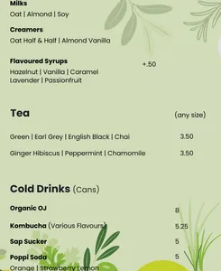 Picture of menu information at AM Cafe