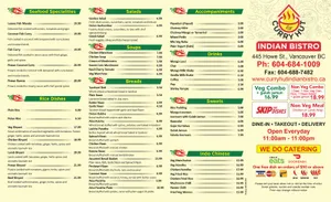 Picture of menu information at Curry Hut
