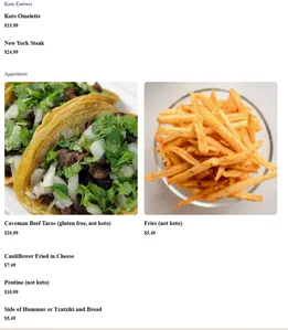 Picture of menu information at Keto Caveman Café