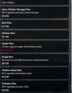 Picture of menu information at Sushiyama