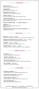 Picture of menu information at Sprezzatura Restaurant