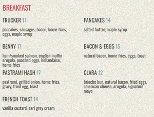 Picture of menu information at Aureliana