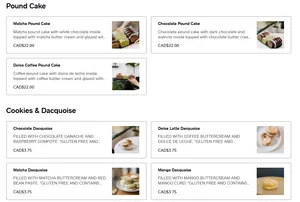 Picture of menu information at UNNI PASTRIES