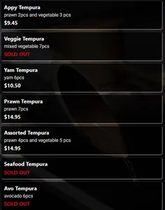 Picture of menu information at Masa Japanese Restaurant Vancouver