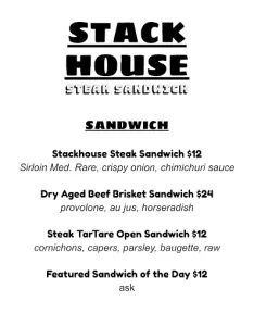 Picture of menu information at Stackhouse