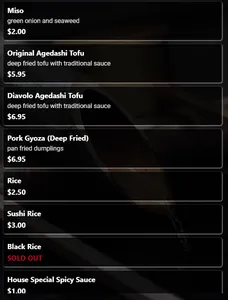 Picture of menu information at Masa Japanese Restaurant Vancouver