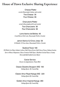 Picture of menu information at House of Dawn