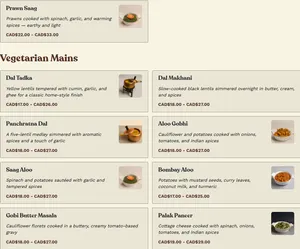 Picture of menu information at Modern Handi