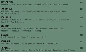 Picture of menu information at Chupito