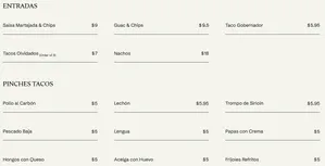 Picture of menu information at Pinche Taco Shop