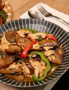 Pad Eggplant with chicken at Sawasdee