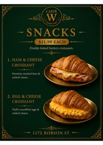 Picture of menu information at Caffe W