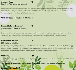 Picture of menu information at AM Cafe
