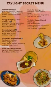 Picture of menu information at Taylight