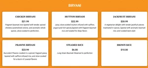 Picture of menu information at Curry N Grill